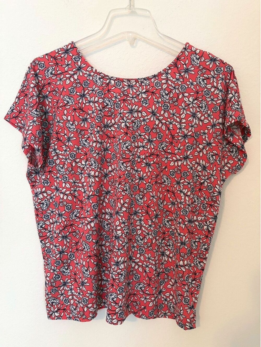 Banana Republic Womens Floral Print Oversized Coral Short Sleeve Top Medium M